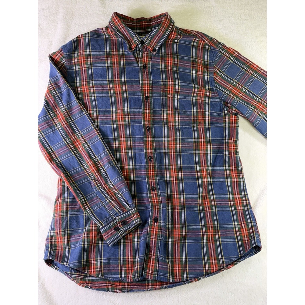 L.L.Bean Men's L Blue Red Green Plaid Flannel Long Sleeve Button-Down Shirt